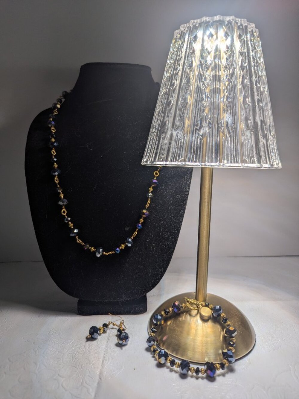 Blue / Steel Gray Tones Aurora Borealis AB Crystals 3-Pc Parure Set